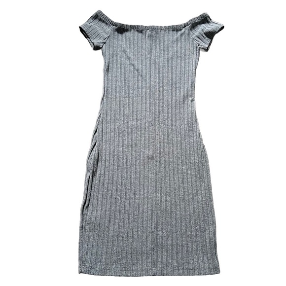 HEATHER GRAY EXPRESS OFF THE SHOULDER SHORT SLEEVE RIBBED MINI DRESS SIZE XS - Picture 6 of 6
